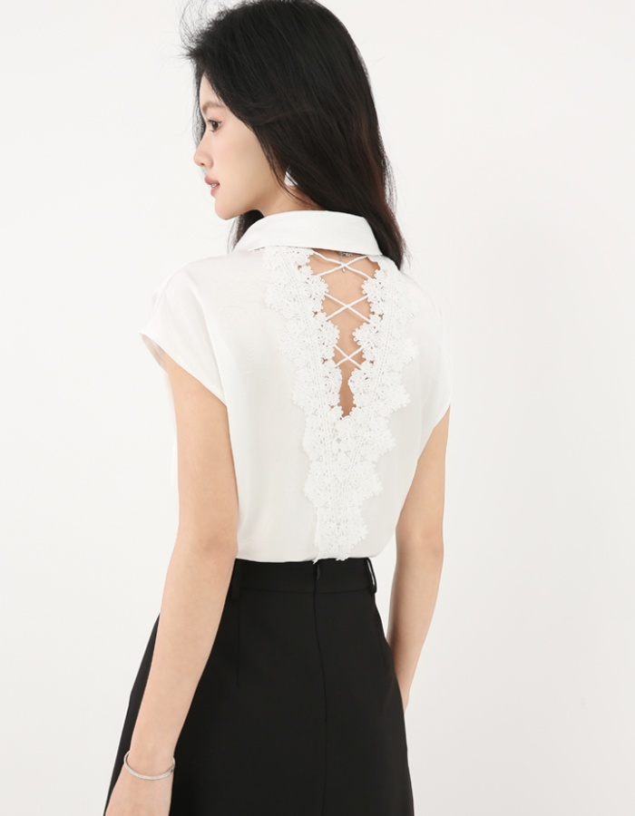 Satin back hollow shirt summer all-match small shirt