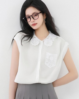 Lace collar summer small shirt crochet short sleeve tops