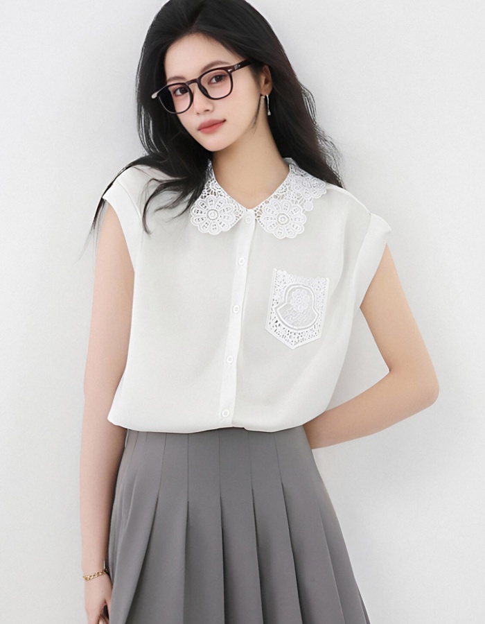 Lace collar summer small shirt crochet short sleeve tops
