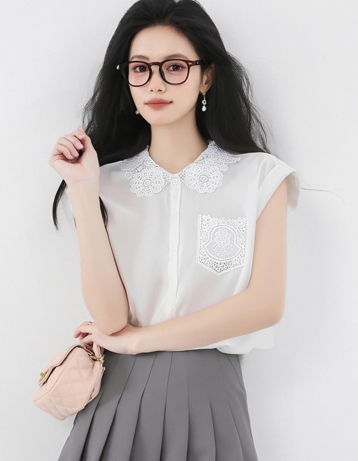 Lace collar summer small shirt crochet short sleeve tops