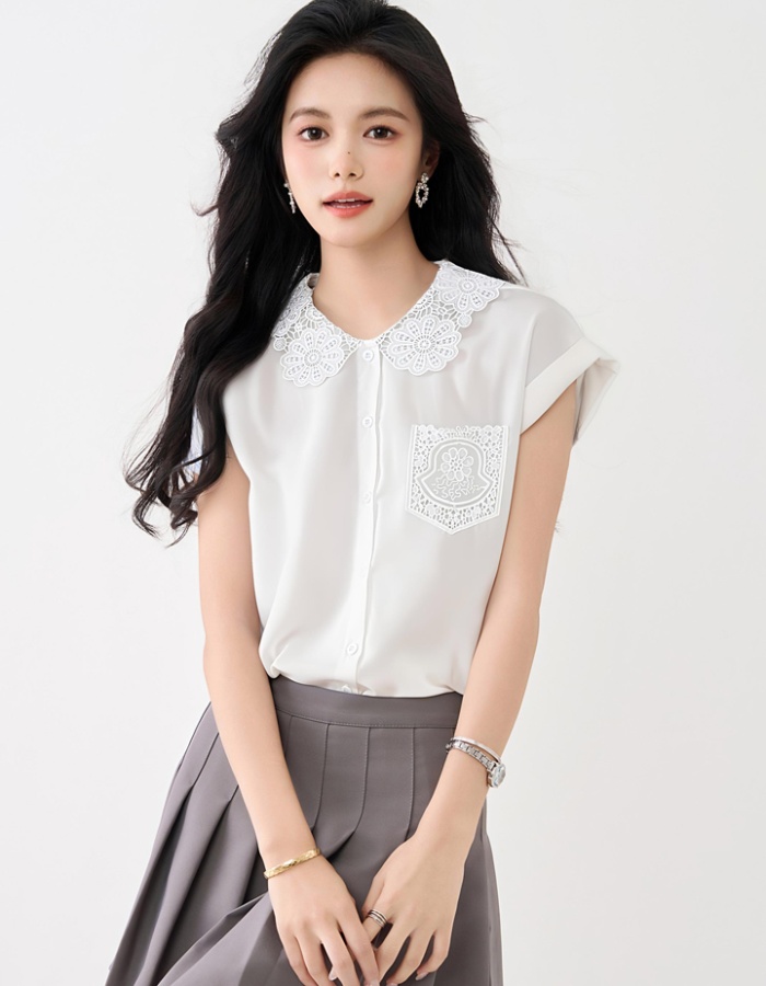 Lace collar summer small shirt crochet short sleeve tops
