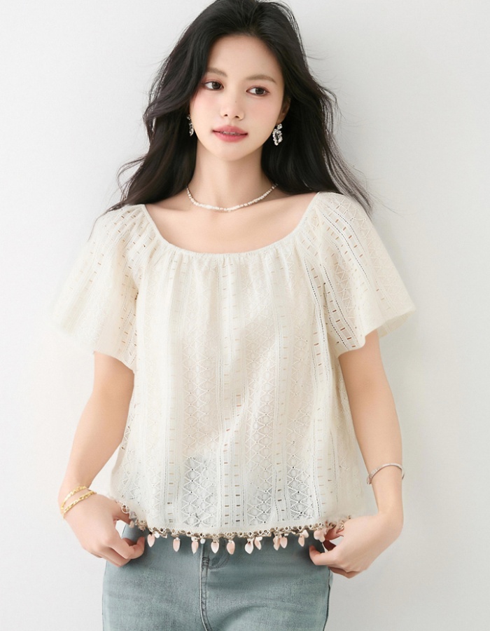 Puff sleeve loose lace shirt France style summer doll shirt