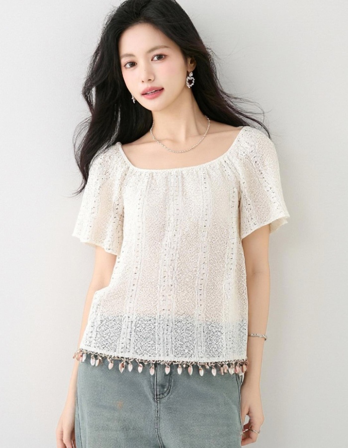 Puff sleeve loose lace shirt France style summer doll shirt