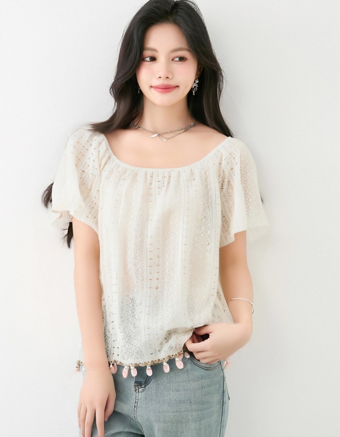 Puff sleeve loose lace shirt France style summer doll shirt