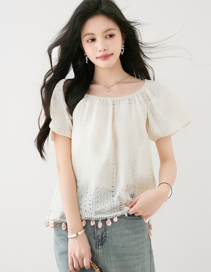 Puff sleeve loose lace shirt France style summer doll shirt