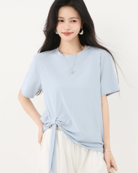 Short loose blue T-shirt irregular short sleeve tops