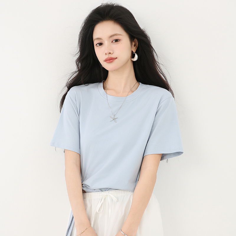 Short loose blue T-shirt irregular short sleeve tops
