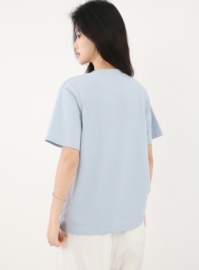 Short loose blue T-shirt irregular short sleeve tops