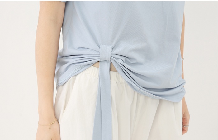Short loose blue T-shirt irregular short sleeve tops