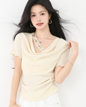 Short sleeve short tops summer wood ear T-shirt for women