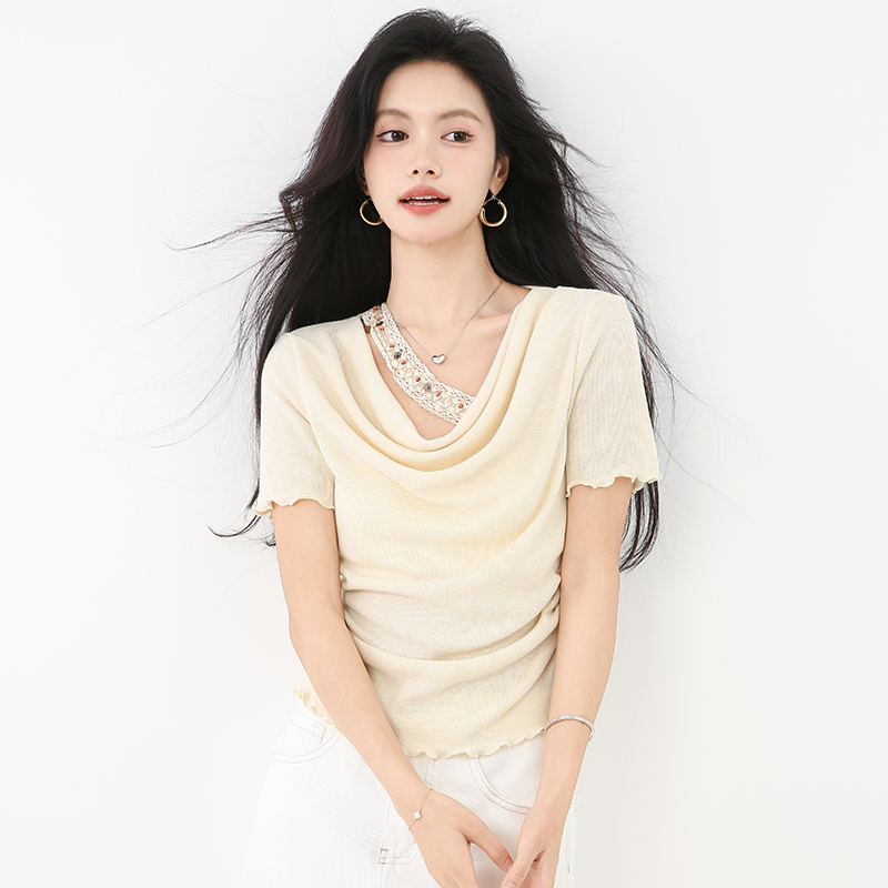 Short sleeve short tops summer wood ear T-shirt for women