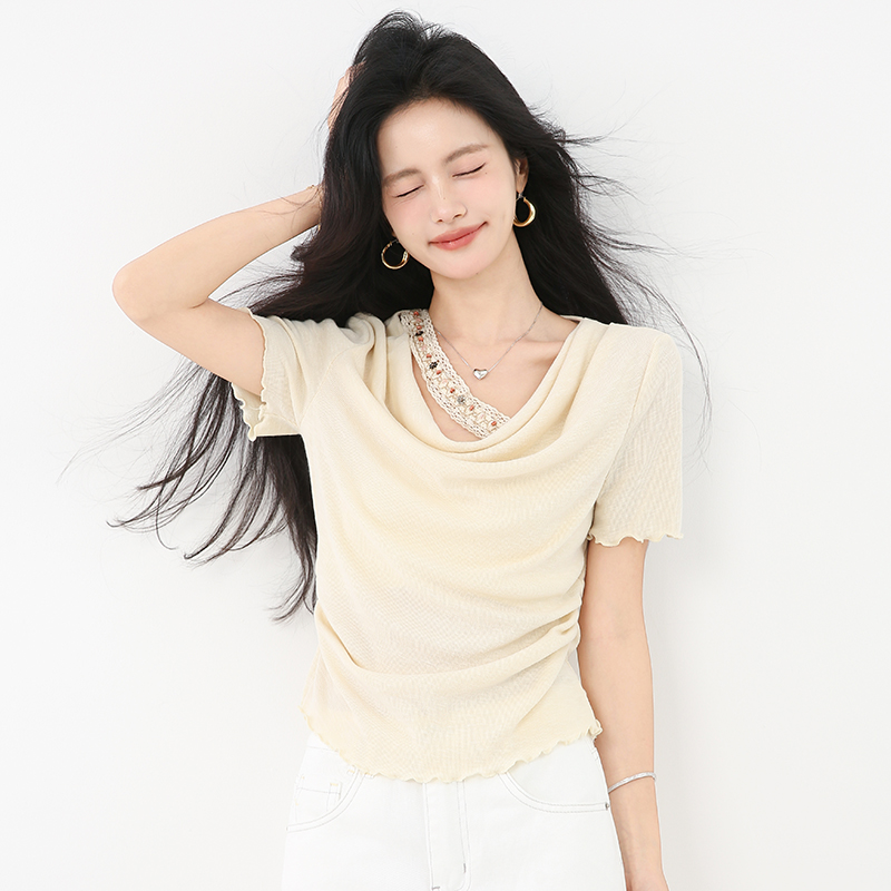 Short sleeve short tops summer wood ear T-shirt for women