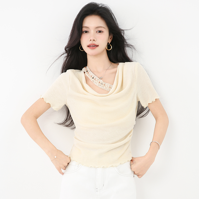 Short sleeve short tops summer wood ear T-shirt for women