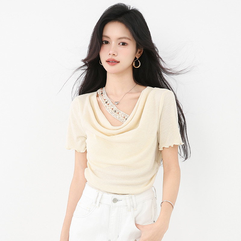 Short sleeve short tops summer wood ear T-shirt for women