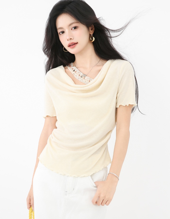Short sleeve short tops summer wood ear T-shirt for women