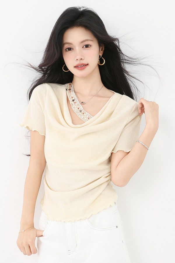 Short sleeve short tops summer wood ear T-shirt for women