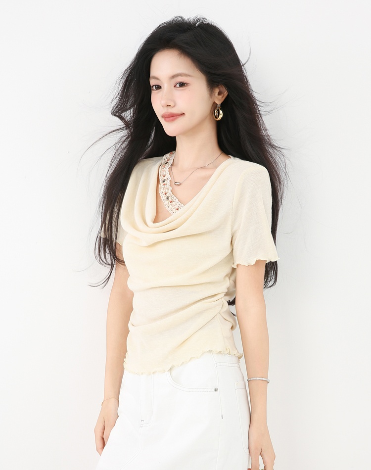 Short sleeve short tops summer wood ear T-shirt for women