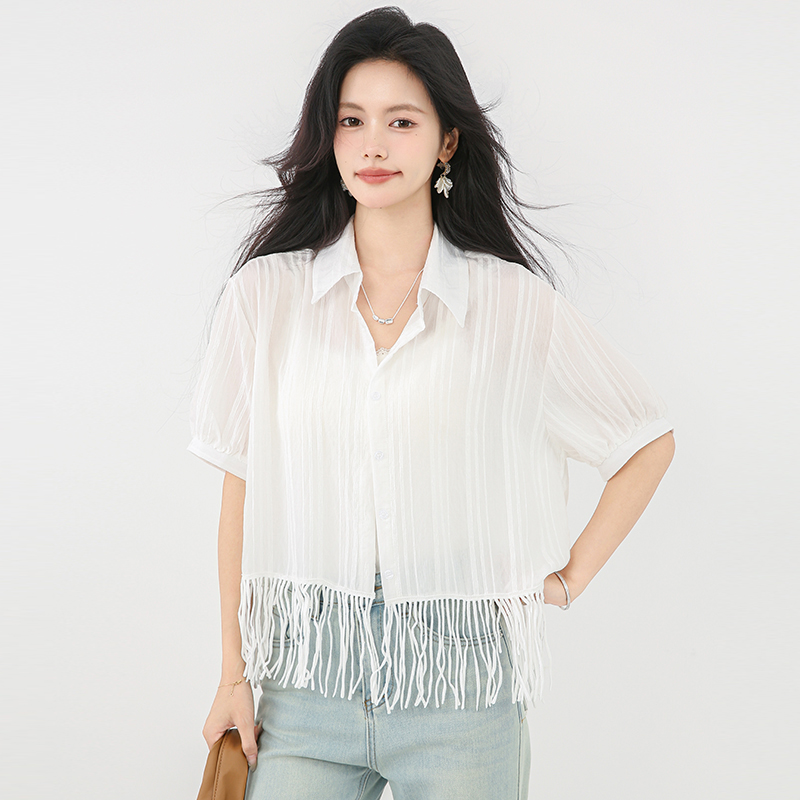 Tassels sunscreen tops thin loose shirt for women