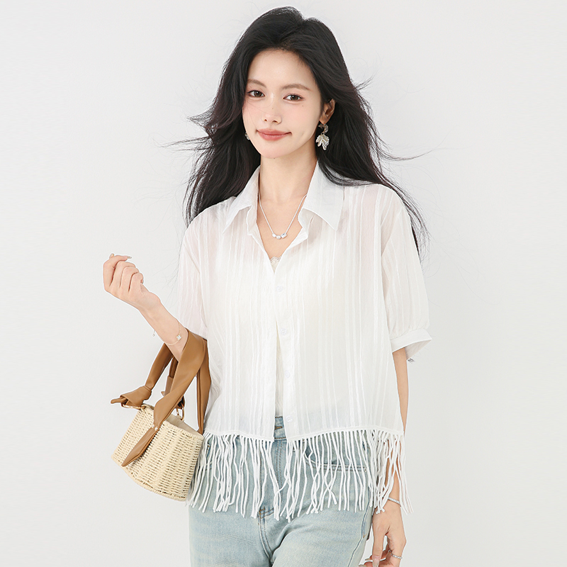 Tassels sunscreen tops thin loose shirt for women