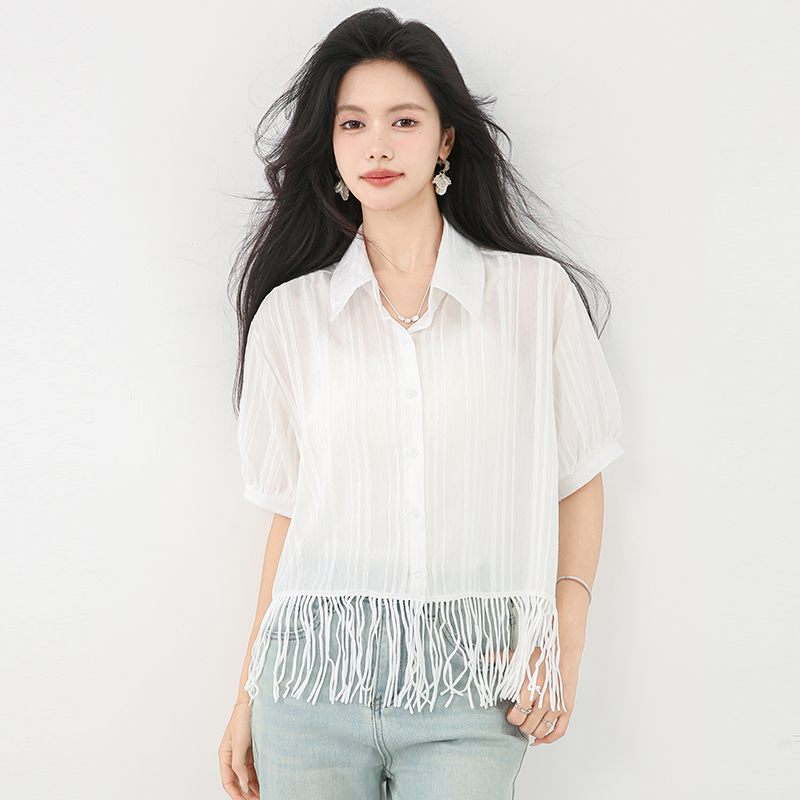 Tassels sunscreen tops thin loose shirt for women