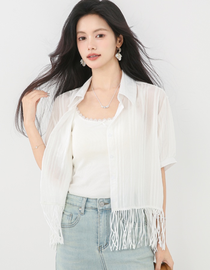 Tassels sunscreen tops thin loose shirt for women