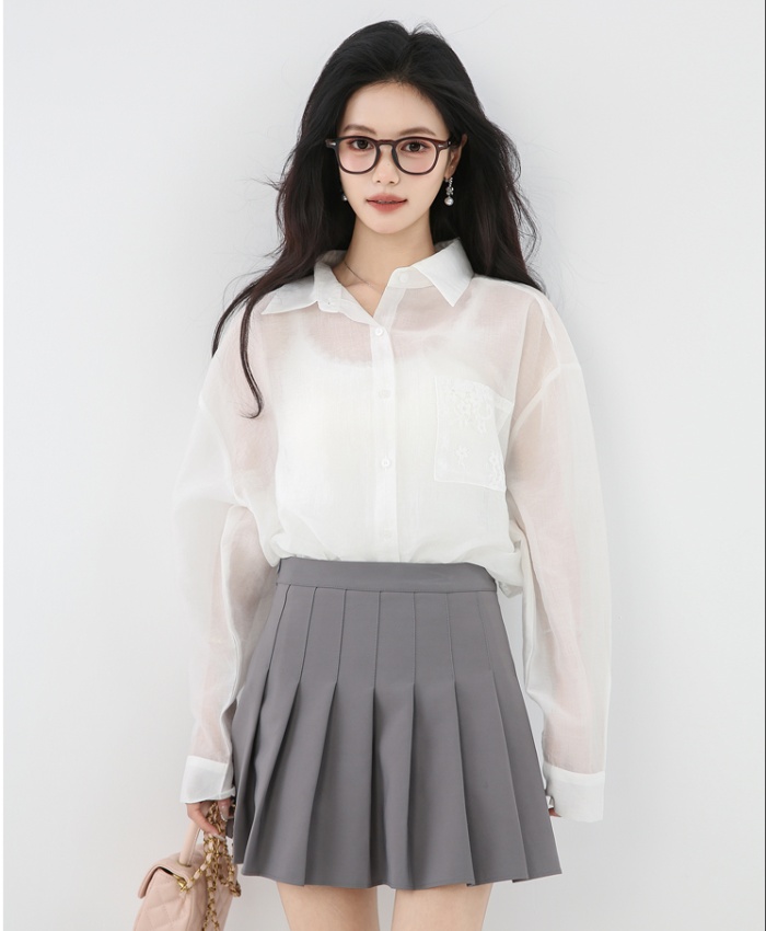 Bow lace thin sunscreen tops summer white France style shirt