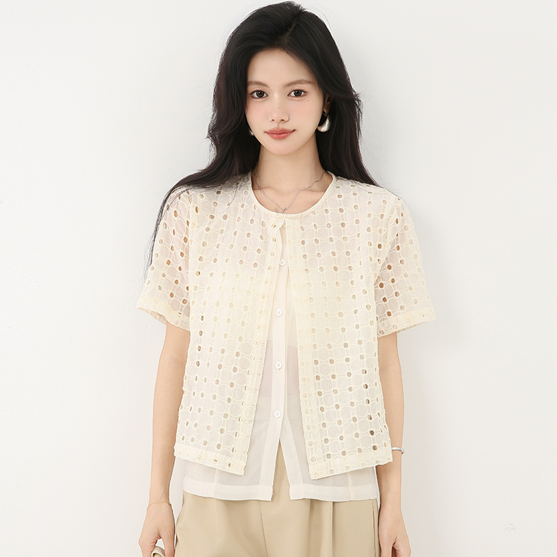 Summer niche tops Pseudo-two shirt for women