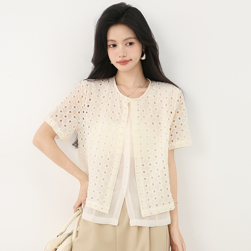 Summer niche tops Pseudo-two shirt for women