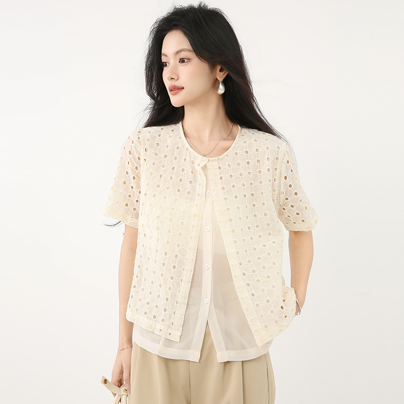 Summer niche tops Pseudo-two shirt for women