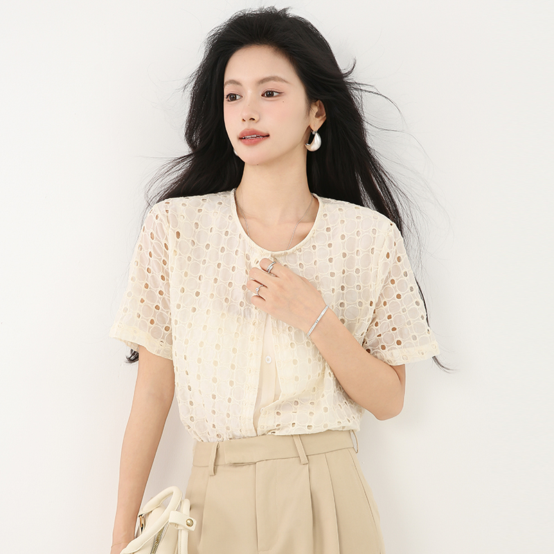 Summer niche tops Pseudo-two shirt for women