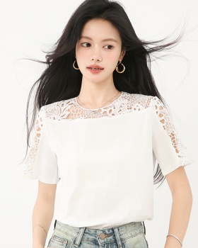 Western style white unique T-shirt slim summer tops