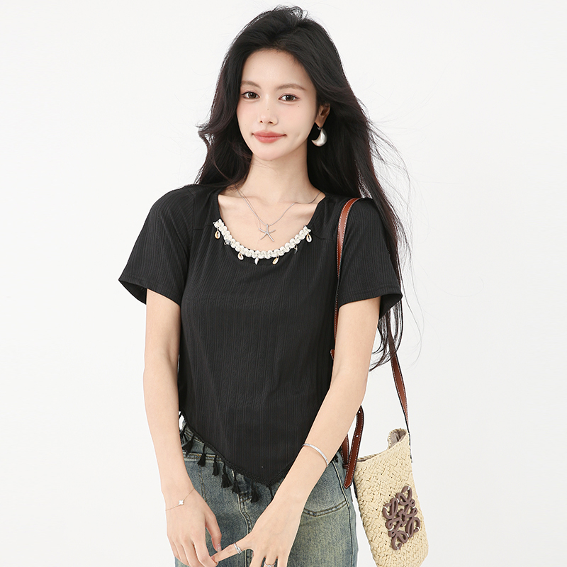 Short sleeve irregular T-shirt Western style tops