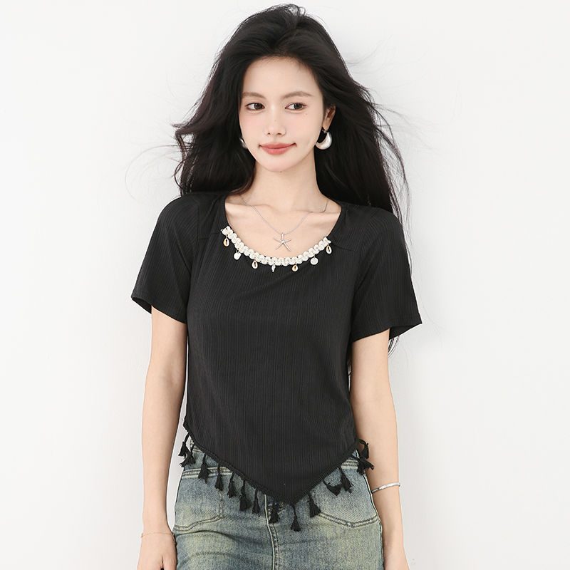 Short sleeve irregular T-shirt Western style tops
