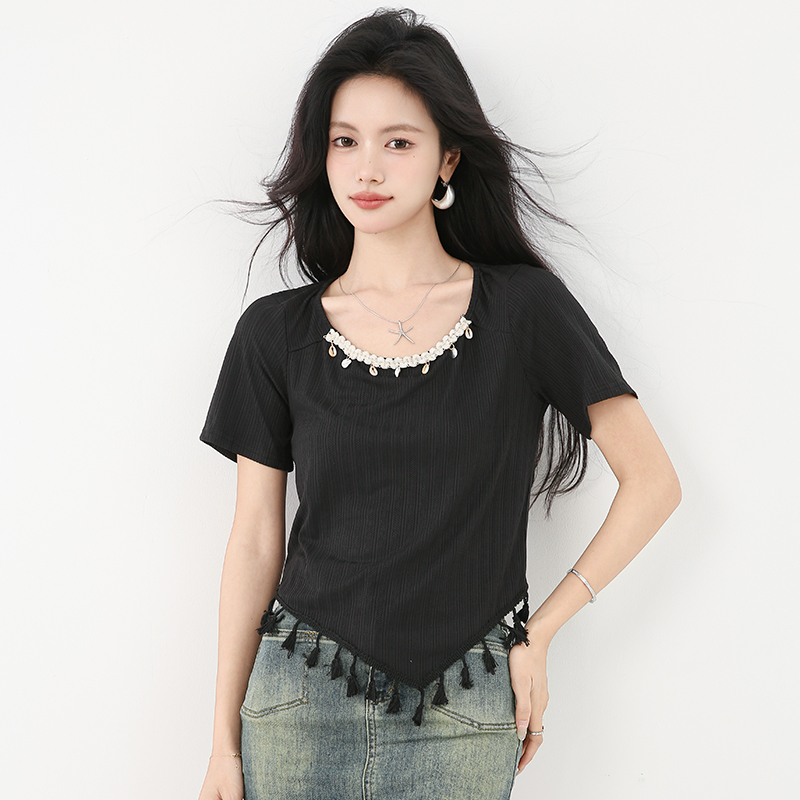 Short sleeve irregular T-shirt Western style tops
