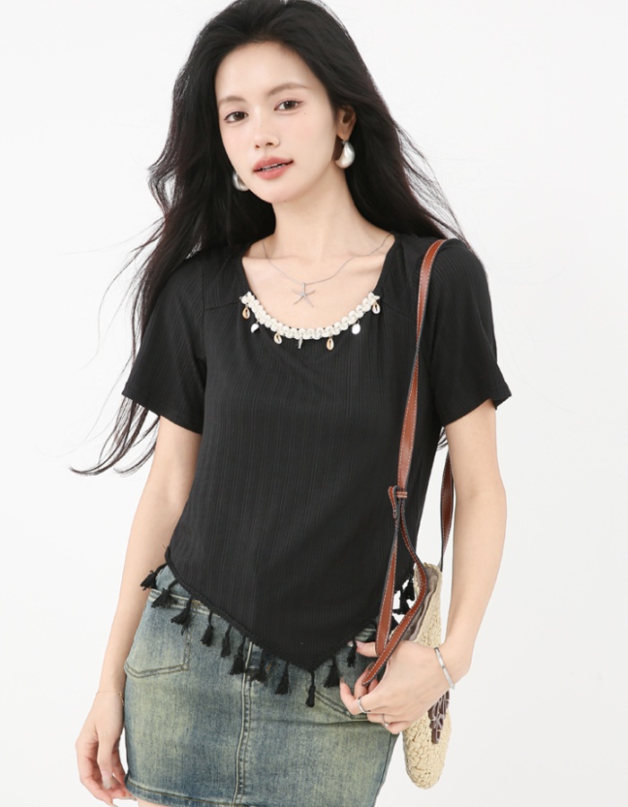 Short sleeve irregular T-shirt Western style tops