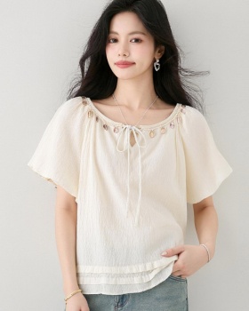 Short sleeve loose apricot T-shirt summer round neck shirt