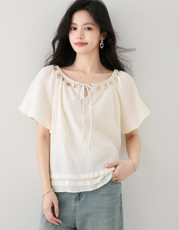 Short sleeve loose apricot T-shirt summer round neck shirt