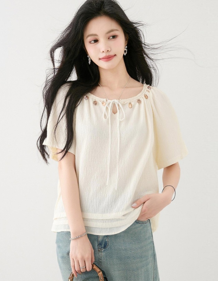 Short sleeve loose apricot T-shirt summer round neck shirt