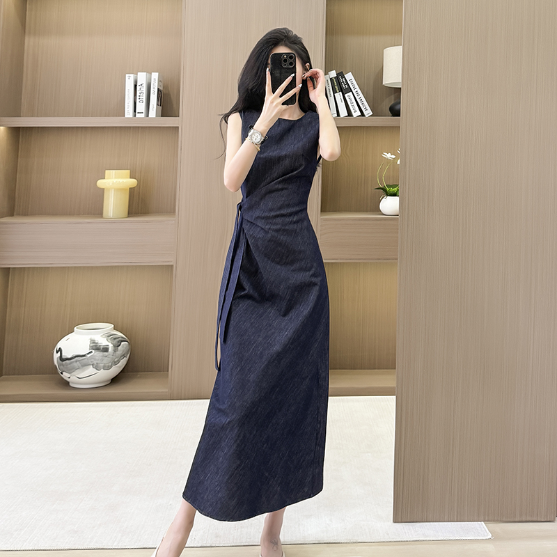 France style summer bandage vest denim slim dress
