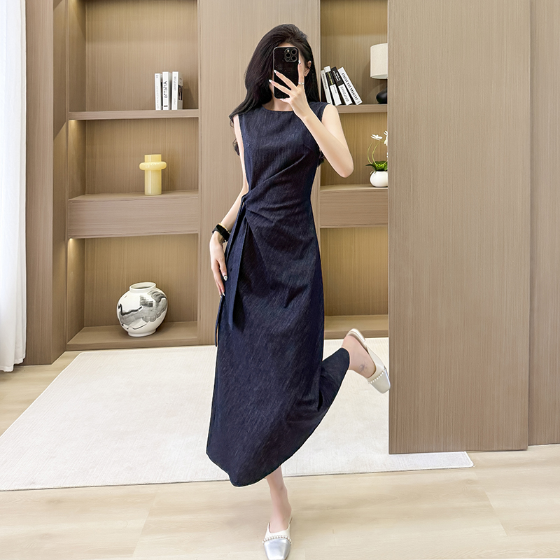 France style summer bandage vest denim slim dress