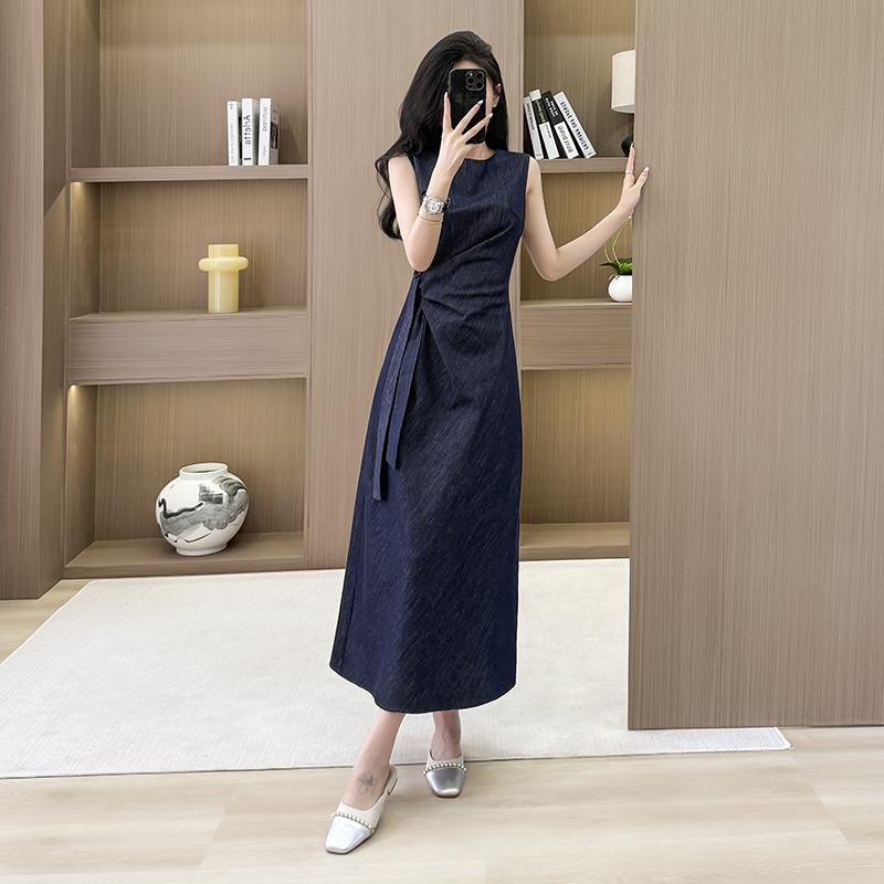 France style summer bandage vest denim slim dress