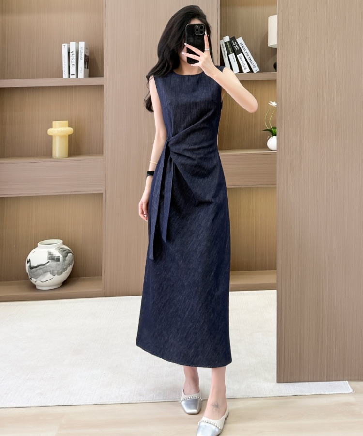 France style summer bandage vest denim slim dress