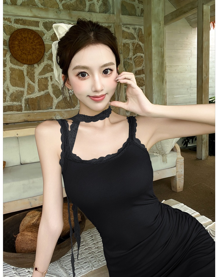 Streamer lace dress halter slim T-back for women