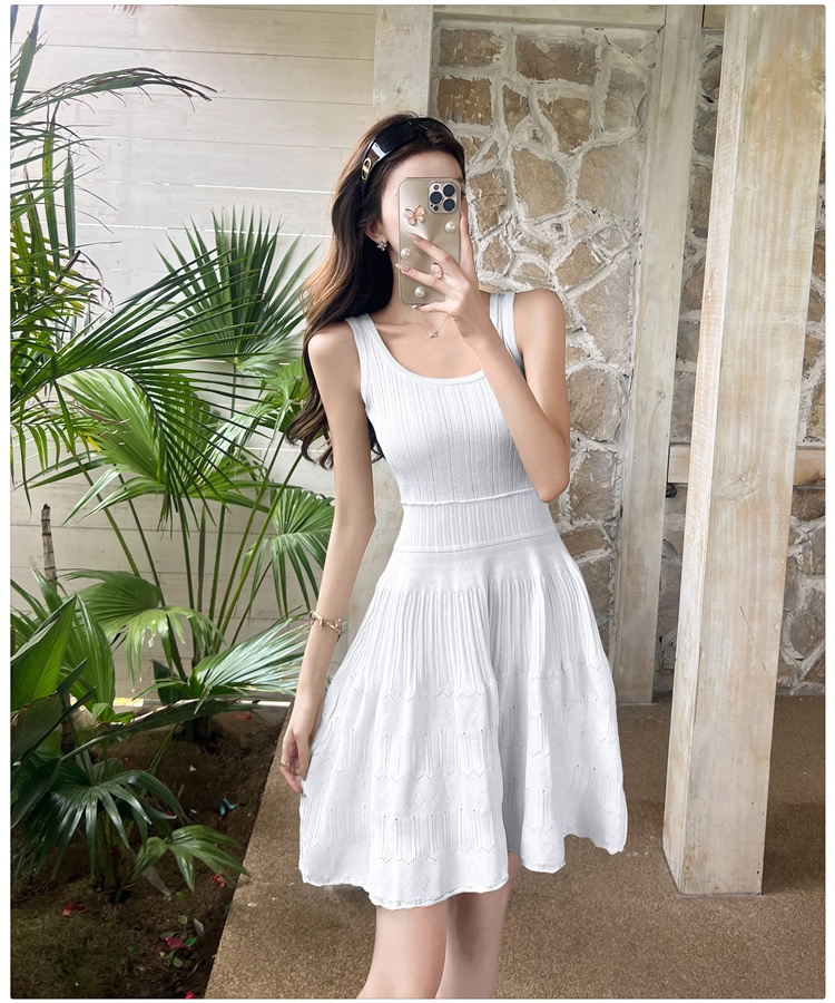 Temperament U-neck dress pinched waist vest for women