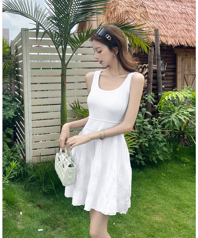 Temperament U-neck dress pinched waist vest for women