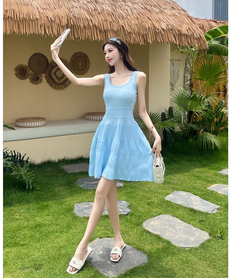 Temperament U-neck dress pinched waist vest for women