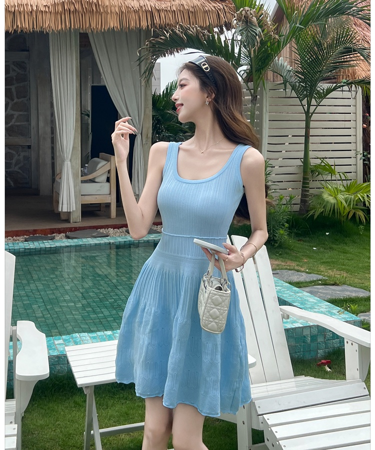 Temperament U-neck dress pinched waist vest for women