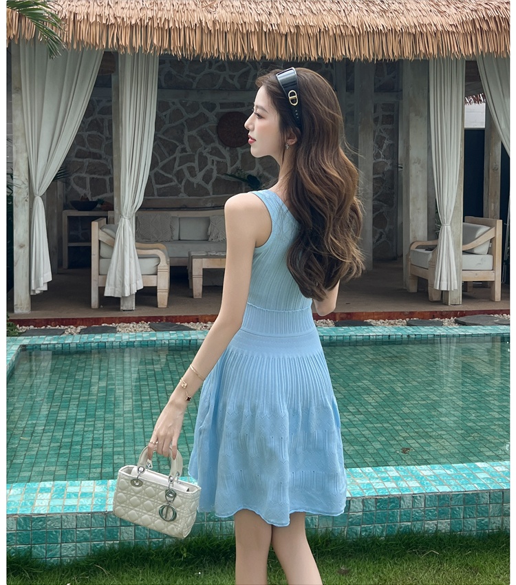 Temperament U-neck dress pinched waist vest for women