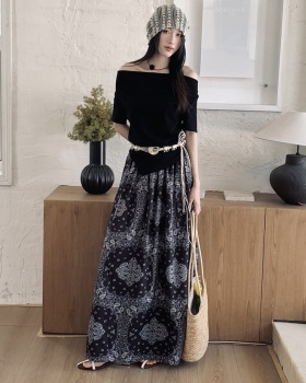 Summer irregular tops drape retro T-shirt 2pcs set for women