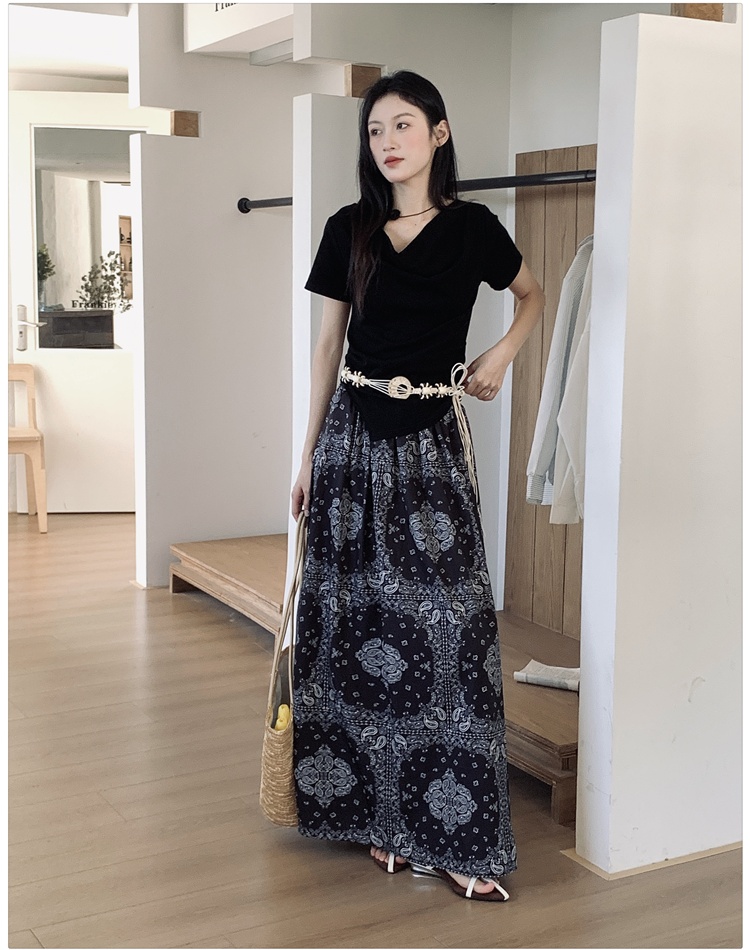 Summer irregular tops drape retro T-shirt 2pcs set for women